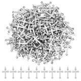 200Pcs 304 Stainless Steel Cross Pendants, Stainless Steel Color, 17.5x10x0.8mm, Hole: 0.9mm