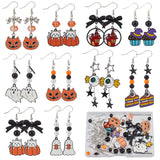 Halloween Day Earring Making Kit, Including Glass Pumpkin & Round Beads, Star & Hat & Castle & Ghost Alloy Enamel Pendants, Brass Earring Hooks, Alloy Bowknot Links Connectors, Mixed Color, 140Pcs/box