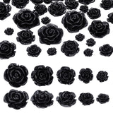 60Pcs 5 Styles Opaque Resin Cabochons, Rose, Black, 9~25x9~25.5mm, 12pcs/style