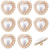 15Pcs Alloy Shank Buttons, with ABS Plastic Imitation Pearl Beads, Heart, Seashell Color, 21.5x22.5x11mm, Hole: 2.5mm