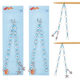 Sea Animal Glass & Acrylic Beaded Knitting Row Counter Chains, and Starfish & Shell & Tortoise Alloy Charm Locking Stitch Marker, Light Sky Blue, 288~295mm, 2pcs/set