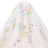 Flower Pattern Embroidered Polyester Tulle Lace Fabric, Garment Accessories, White, 120x0.2cm, 2yard/pc