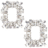 2Pcs Alloy Shoe Buckle Clips, for Shoes Decoration, with Crystal Rhinestone, Rectangle, Platinum, 53x65x10.5mm