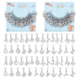 Letter A~Z Pendant Stitch Markers, Alloy Rhinestone Crochet Lobster Clasp Charms, Locking Stitch Marker with Wine Glass Charm Ring, Platinum, 2.9~3.1cm, 26 style, 1pc/style, 26pcs/set, 2 sets/box