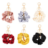 1 Set Cloth Elastic Scrunchie/Scrunchy Hair Ties Keychain, with Faux Suede Tassel Pendant, for Woman Bag Car Decoration Keychain, Mixed Color, 16.5cm