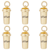 8Pcs Brass Pendants, with Jump Rings, Long-Lasting Plated, Coffee Cup with Word Coffee, Real 18K Gold Plated, 15x7.5mm, Hole: 3mm