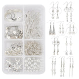 DIY Dangle Earring Making Kits, 38Pcs Star/Round Glass & Plastic Bead, 48Pcs Star Alloy Pendants, Iron Links, Brass Findings & Cable Chains, Silver, 19mm, Hole: 1.5mm
