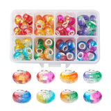 Two Tone Resin European Beads, with Silver Color Plated Brass Single Core, Rondelle, Mixed Color, 14x8.5~9.5mm, Hole: 5mm, 8 Colors, 8pcs/color, 64pcs/box