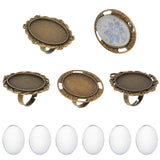 DIY Blank Dome Finger Rings Making Kit, Including Oval & Flower Adjustable Alloy Ring Settings, Glass Cabochons, Antique Bronze & Antique Silver, 16pcs/bag