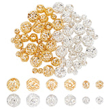 60Pcs 6 Style Brass Hollow Beads, Long-Lasting Plated, Round, Real 18K Gold Plated & Silver, Mixed Color, 1/8~3/8 inch(4~8mm), 10pcs/style
