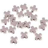 Brass Beads, Cross, Platinum, 8x8x3mm, Hole: 1.4mm