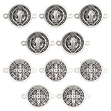 10Pcs 304 Stainless Steel Connector Charms, with Enamel, Enamelled Sequins, Flat Round Links with Saint Benedict Medall, Stainless Steel Color, 13.5x19.5x0.5mm, Hole: 1.2mm