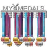 Fashion Iron Medal Hanger Holder Display Wall Rack, with Screws, Word MY MEDALS, Silver, 150x400mm
