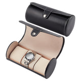 Column PU Leather Watch Boxes, Wristwatch Organizer Storage Case with Pillow, Black, 19.5x9.4cm, Inner Diameter: 18.1x7.8cm