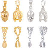 24Pcs 4 Style Filigree Rack Plating Brass Pendant Pinch Bails, Ice Pick Pinch Bails, Platinum & Golden, 13~18x8x5~10mm, Hole: 5~7x3~9mm, Pin: 1mm, 6Pcs/style