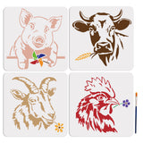 1 Set PET Hollow Out Drawing Painting Stencils, for DIY Scrapbook, Photo Album, with 1Pc Art Paint Brushes, Animal, 300x300mm, 4pcs/set