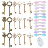Skeleton Key Charm DIY Jewelry Making Kit for Crafts Gifts, Including Alloy Pendants, Polyester Fabric Wings, Elastic Crystal Thread, Antique Bronze, 60pcs/set