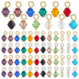 96Pcs 12 Colors Imitation Austrian Crystal Glass Pendants, Faceted Bicone, with Iron Loops, Mixed Color, 15x8x8mm, Hole: 3mm, 8Pcs/color