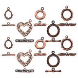 10 Sets 5 Styles Brass Toggle Clasps, Cadmium Free & Lead Free, Rack Plating, Mixed Shapes, Red Copper, 2 sets/style