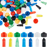 140Pcs 14 Style Plastic Syringe Barrel Tip Caps, Plastic Syringe Caps, Dispensing Syringe Tip Caps, Mixed Color, 13.5~17x7.5~10.5mm, Hole: 4mm, 10pcs/style