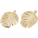 Brass Pendants, Tropical Leaf Charms, Monstera Leaf, Real 18K Gold Plated, 19x15x2mm, Hole: 3x2.5mm, 10pcs