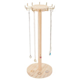 Round Wood Jewelry Necklace Display Organizer Hanging Tower Rack, with Golden Tone Zinc Alloy Hooks, for Necklaces, Bracelets Storage, Bisque, Finish Product: 15.1x41cm