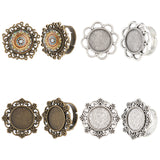 16Pcs 4 Style Vintage Adjustable Iron Finger Ring Components, Alloy Flower Cabochon Bezel Settings, Flat Round, Mixed Color, Tray: 14~15mm, US Size 6 1/2(16.9mm), 4pcs/style