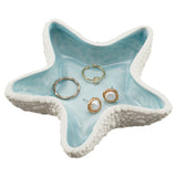 Porcelain Jewelry Dish Tray, Trinket Necklace Bracelet Candy Tray, Starfish, Pale Turquoise, 133x137x32mm