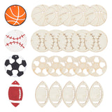 40Pcs 4 Styles Sport Ball Theme Unfinished Wood Big Pendants, Laser Cut Charms, for DIY Crafts, Home Decoration and Paint, PapayaWhip, 60~75x41~60x1.5mm, Hole: 2~3mm, 10pcs/style