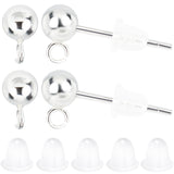 5 Pairs 925 Sterling Silver Round Ball Stud Earring Findings, Earring Posts with Vertical Loops, 925 Stamp, 10Pcs Plastic Ear Nuts, Silver, 15mm, head: 6.5x4mm, Hole: 1mm, Pin: 0.7mm