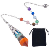 1Pc Natural Chakra Gemstone Dowsing Pendulums, with Brass Findings, Bullet, Platinum, 300~305mm