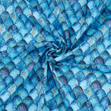 Fishscale Pattern Polyester Fabrics, for DIY Bed Sheet, Tablecloth, T-shirt, Dress, Rectangle, Deep Sky Blue, 1450x1000mm