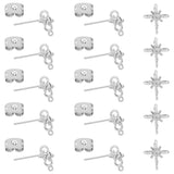 10Pcs Brass Star Stud Earring Findings, with Clear Cubic Zirconia & Vertical Loops & 10Pcs Ear Nuts, Platinum, 11x9mm, Hole: 1mm, Pin: 0.8mm