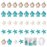 100Pcs Starfish & Turtle Synthetic Turquoise Beads, with 10.93 Yards Elastic Thread for DIY Ocean Style Stretch Bracelets Making Kits, Mixed Color