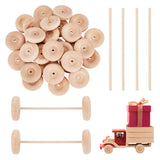 Unfinshed Wood Wheel & Stick, DIY Wooden Craft Children Toys, BurlyWood, Wheel: 5x1.6cm, Hole: 6mm, Stick: 15x0.5cm