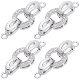 6Pcs Brass Micro Pave Clear Cubic Zirconia Fold Over Clasps, Oval, Real Platinum Plated, Oval: 9.5x8.5x3mm, Clasp: 11x4x5mm, Hole: 1.2mm
