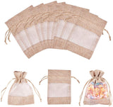 Cotton Packing Pouches, Drawstring Bags, with Organza Ribbons, Tan, 14~15x10~11cm, 20pcs/set