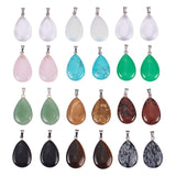 Drop Gemstone Pendants, with Platinum Tone Brass Finding, 25~29x16~17x5~6mm, Hole: 2x7mm