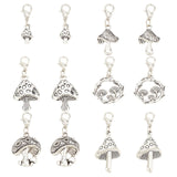 30Pcs 6 Styles Tibetan Style Alloy Mushroom Pendant Decoration, with Lobster Claw Clasps, Antique Silver & Platinum, 26~42mm, 5pcs/style