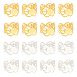 32Pcs 2 Colors Rack Plating Brass Open Cuff Ring Findings, Pad Ring Setting, Heart with Round Tray, Golden & Silver, US Size 6 3/4(17.1mm), Tray: 8mm, 16Pcs/color