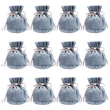 Velvet Jewelry Bags with Drawstring & Plastic Imitation Pearl, Velvet Cloth Gift Pouches, Steel Blue, 13.2x14x0.4cm