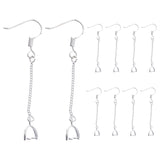 20 Pairs Brass Earring Hooks, Ear Wire, with Ice Pick Pinch Bails and Twisted Chains, for Half Drilled Beads, Long-Lasting Plated, Silver, 53x6x3mm, 21 Gauge, Pin: about 0.7mm and 0.8mm