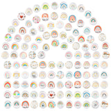 120Pcs Glass Cabochons, Flat Round with Rainbow Pattern, Mixed Color, 12x4mm