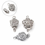 Brass Box Clasps, with Rhinestone, Platinum, 18x12x10mm, Hole: 2mm