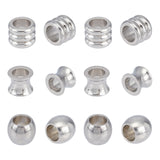 304 Stainless Steel European Beads, Large Hole Beads, Vase/Column/Barrel, Stainless Steel Color, 10x8mm, Hole: 6mm, 3 shapes, 10pcs/shape, 30pcs/box