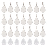 DIY Blank Teardrop Pendant Making Kit, Including 304 Stainless Steel Pendant Cabochon Settings, Glass Cabochons, Stainless Steel Color, 60Pcs/box