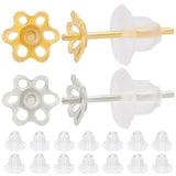 10 Pairs 2 Color 925 Sterling Silver Stud Earring Findings, for Half Drilled Beads, Flower, with 30Pcs Plastic Ear Nuts, Golden & Silver, 4.5x4.5mm, Pin: 0.7mm, 5 Pair/color