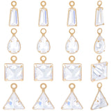 56Pcs 4 Style Brass Cubic Zirconia Charms Sets, Triangle & Trapezoid & Teardrop & Square Charm, Light Gold, Clear, 9~9.5x3.5~7x1~3mm, Hole: 0.9~1mm, 14pcs/style