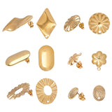 304 Stainless Steel Stud Earring Findings, with Ear Nuts/Earring Backs, Mixed Shapes, Golden, 17mm, Hole: 1.8mm, Pin: 0.7mm