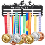 Word Never Give Up Sports Theme Iron Medal Hanger Holder Display Wall Rack, with Screws, Triathlon Pattern, 150x400mm